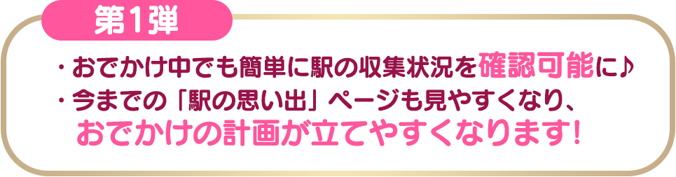 第1弾: おでかけ中でも簡単に駅の収集状況を確認可能に♪今までの「駅の思い出」ページも見やすくなり、お出かけの計画が立てやすくなります！