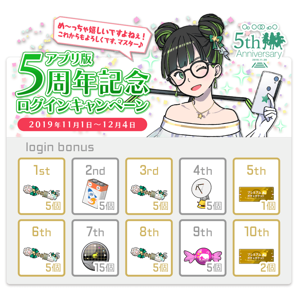 アプリ版5周年記念!ログインキャンペーン