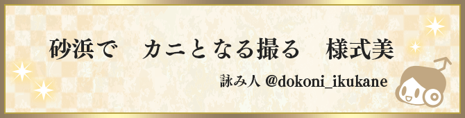 砂浜で　カニとなる撮る　様式美